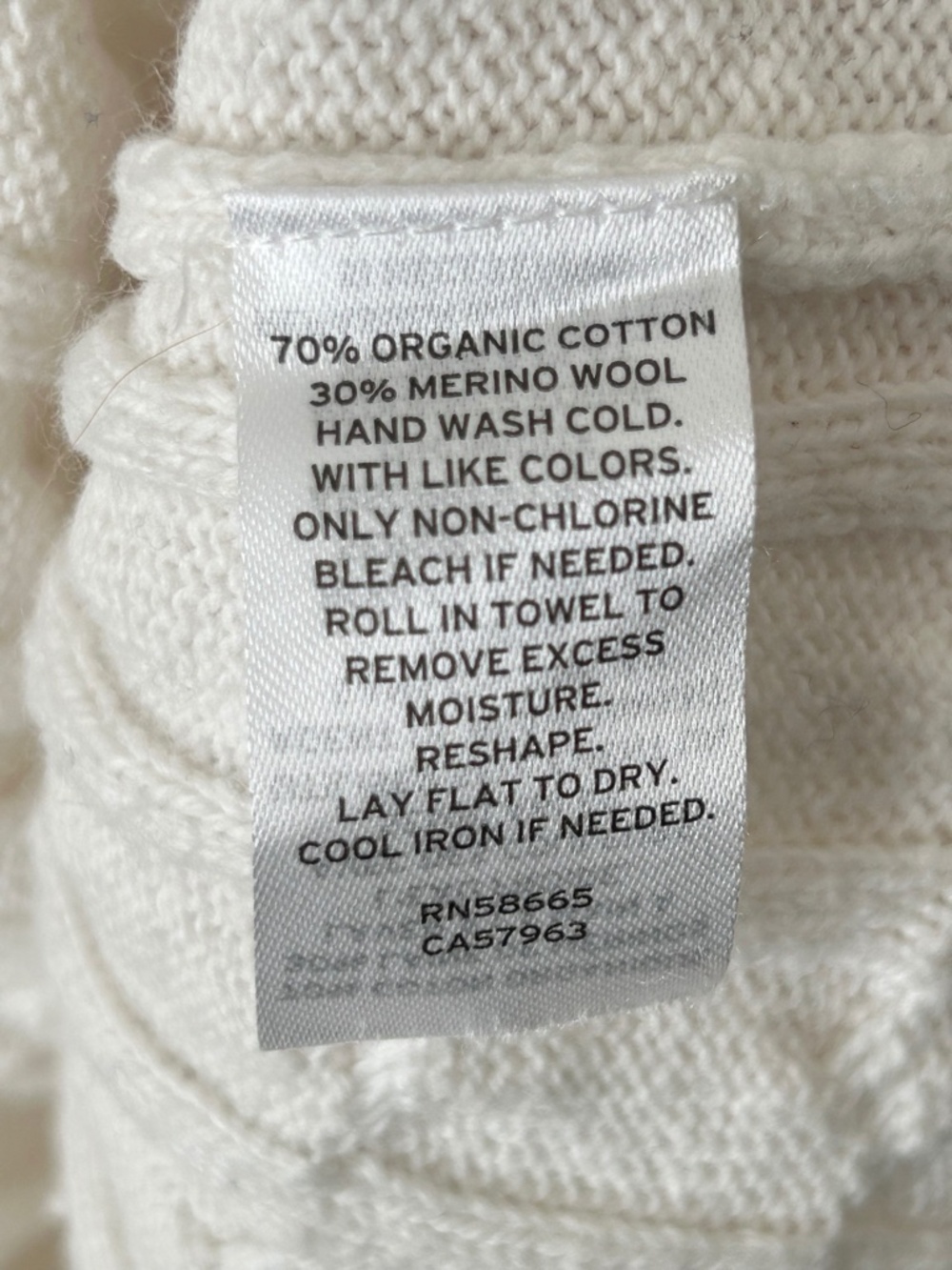 Nordstrom Cream White Organic Cotton & Merino Wool Cable Knit Crewneck Sweater - Picture 15 of 16